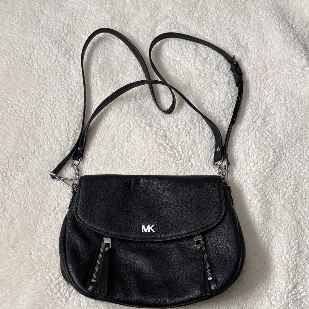 Michael Kors Black Pebbled Leather Flap Crossbody with Silver Hardware - Picture 2 of 7